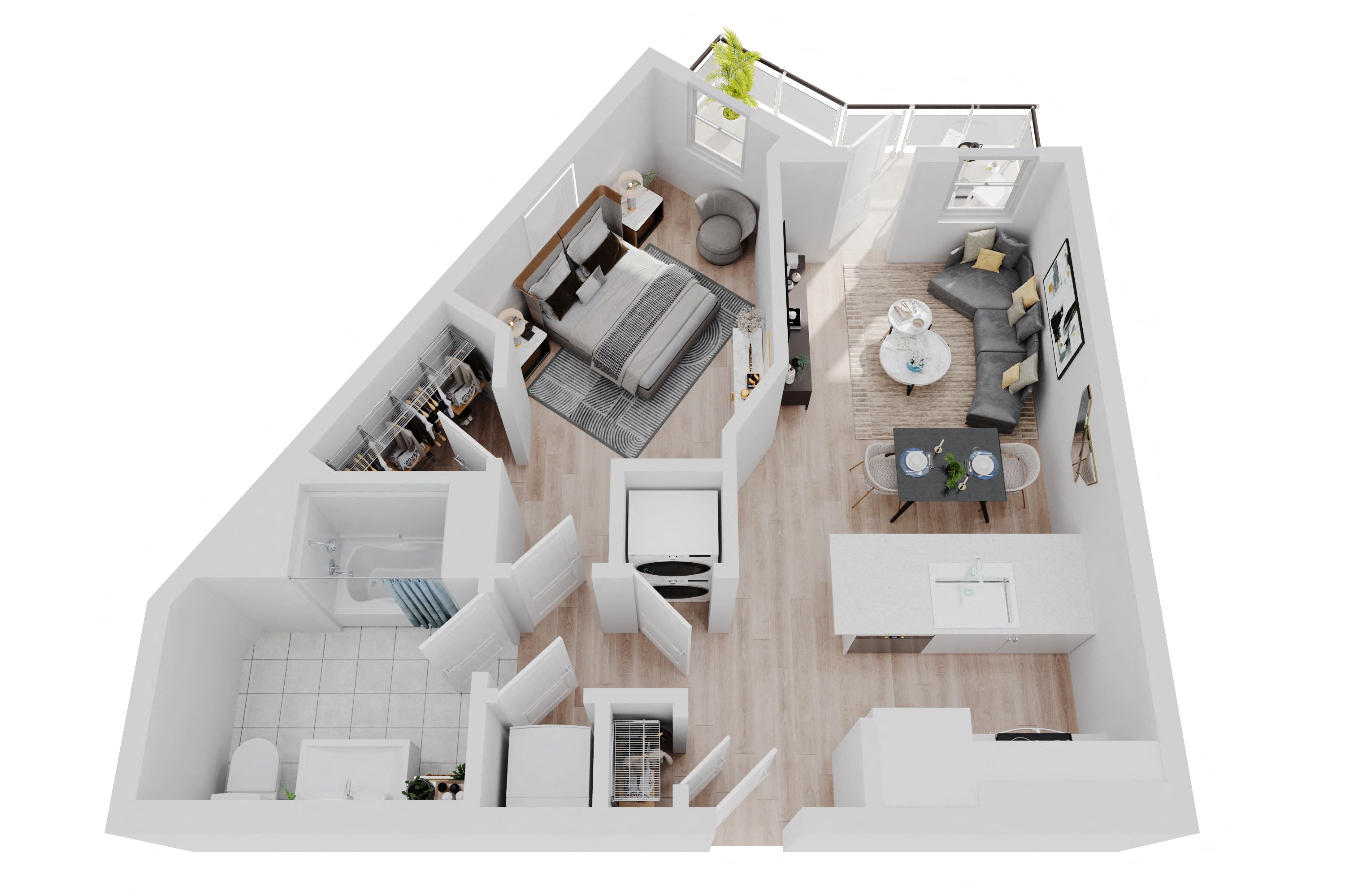 Floor plan for 1 bed, 1 bath, 661 sqft